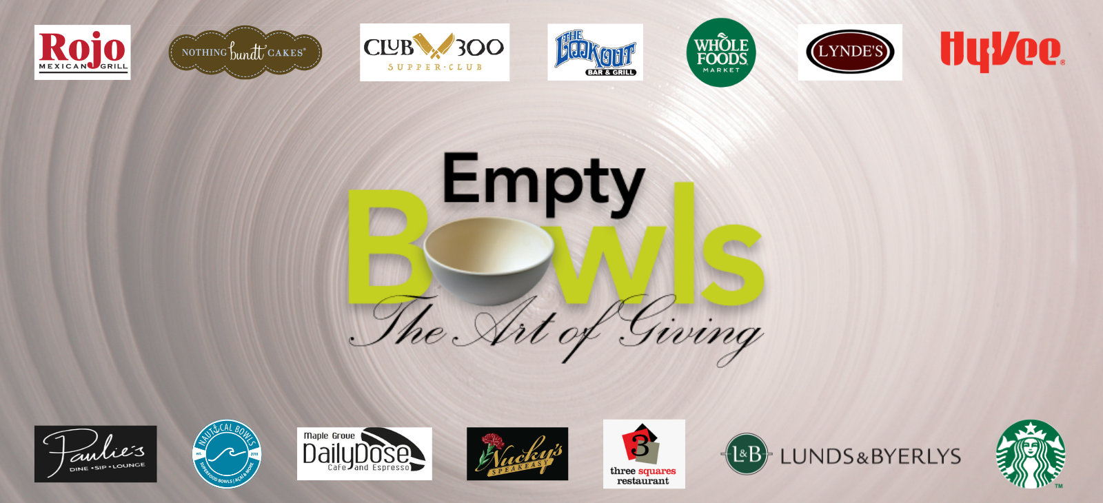 Empty Bowls event logo with participating restaurants