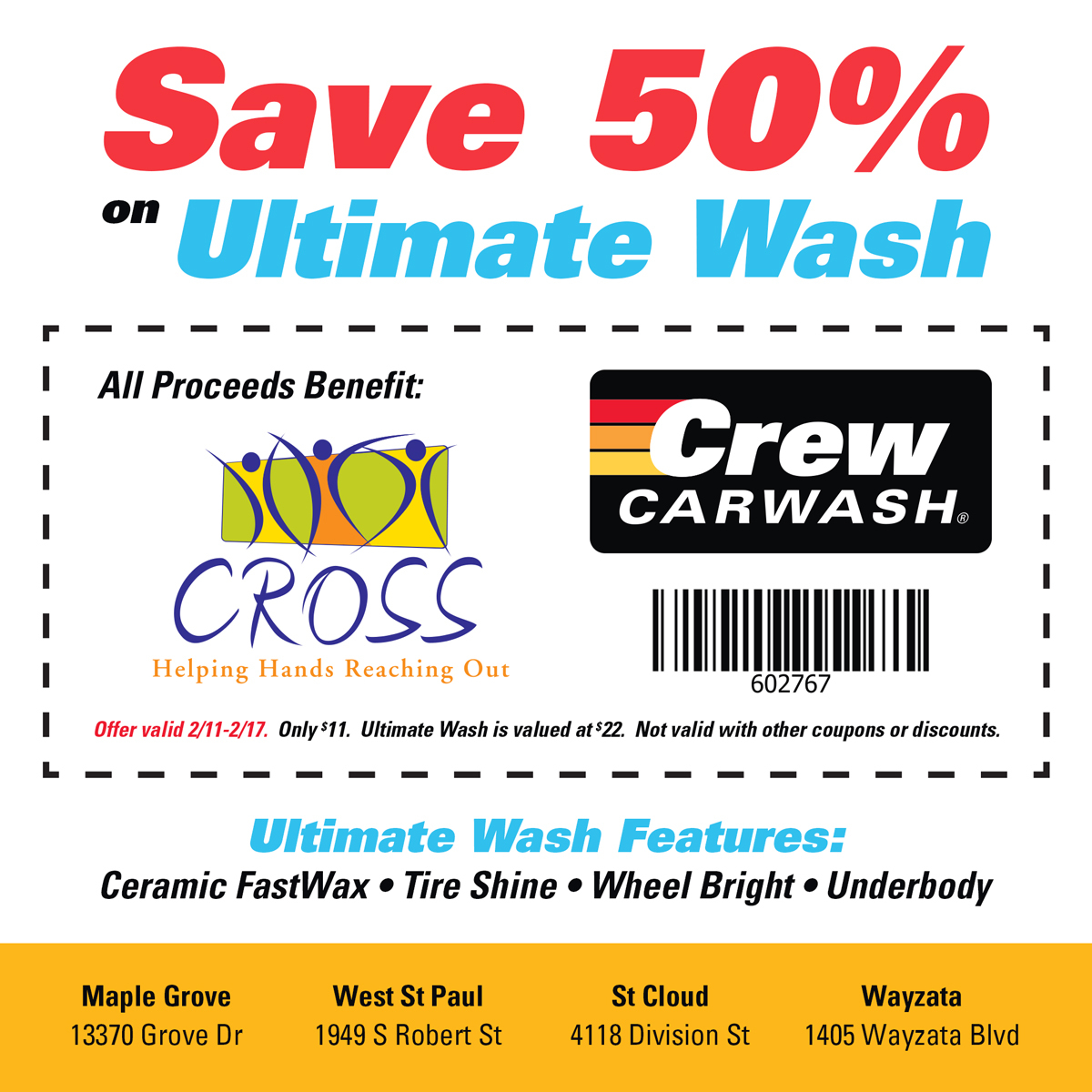 Save 50% on Ultimate Car Wash At Crew Carwash | CROSS Services Food ...
