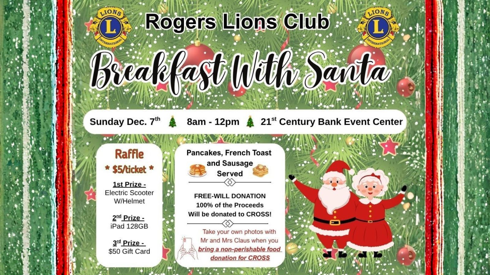 Rogers Lions Club 2025 - breakfast with Santa